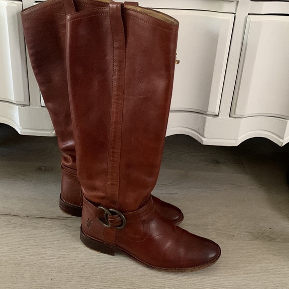Frye Brown Shirley Leather Knee‎ High Tall Boots Women's Size 5 1/2 B riding - Picture 2 of 16